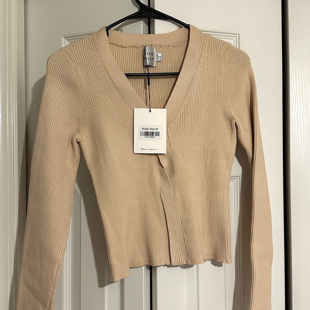 Hello Molly Beige Ribbed Sweater